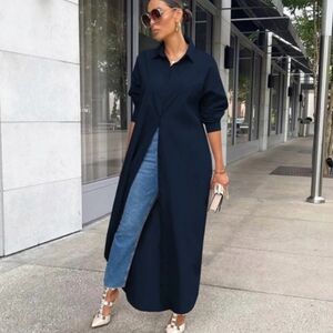 NWOT Elegant Navy Blue Shirt Dress